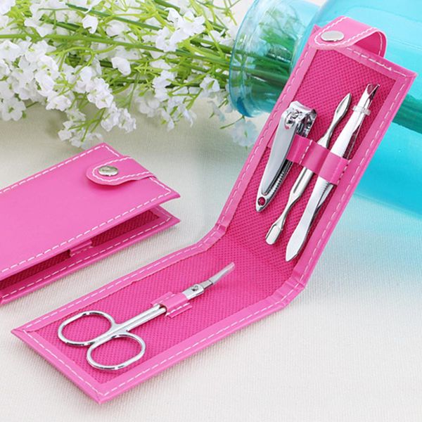 

good 4pcs/set nail clippers scissors file tweezers with pu case mini nail manicure tool set care kits