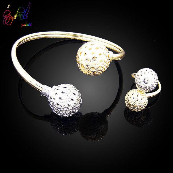 

yulaili 2020 fashion charm chic two tone round shape bracelet ring for women jewelry accessories wholesale, Golden;silver