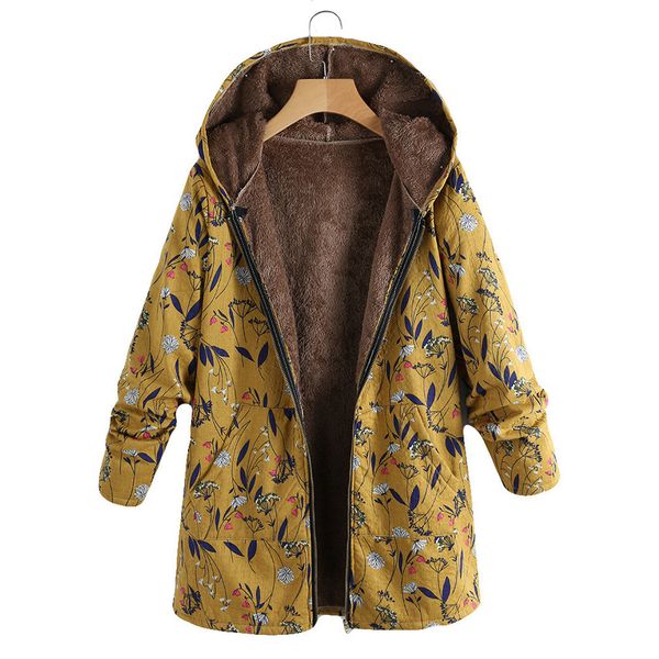 

coats and jackets women winter warm outwear floral print hooded pockets vintage oversize fashion jacket women 2018oct10, Black
