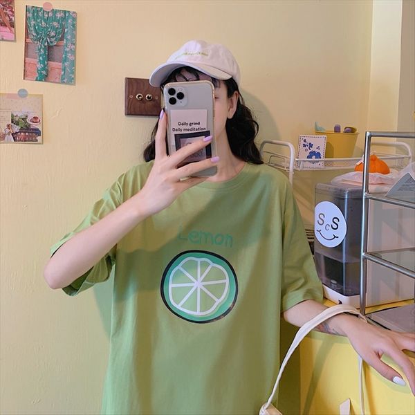 

pure women's ins super cotton t-shirt jacket cotton t-shirt short sleeve all-match lemon printed student hipster fashionable clothes, White