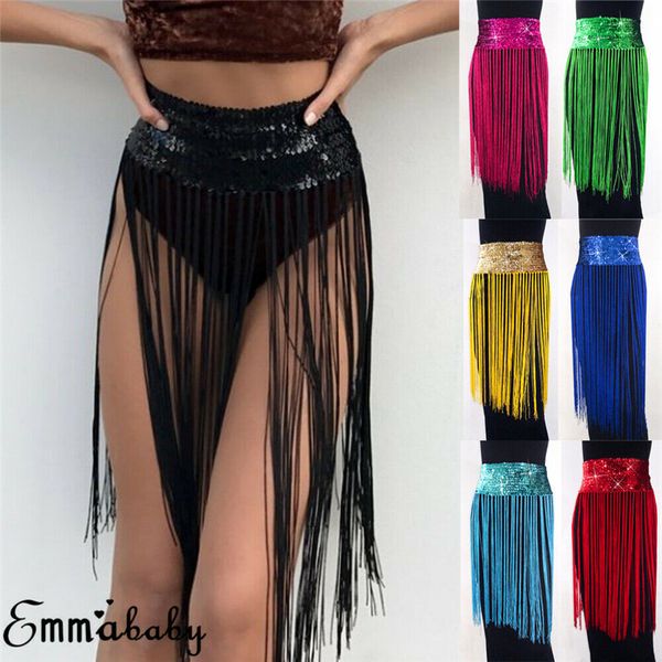 

women sequin shiny tassels skirts party beach club mini skirts lady girl chic high waist dance skirt faldas mujer moda 2019, Black