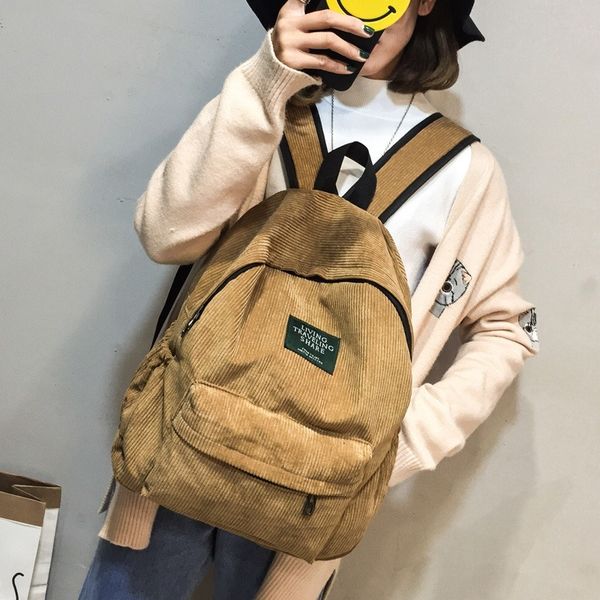 

2020 new solid color ladies backpack stripe casual female student backpack