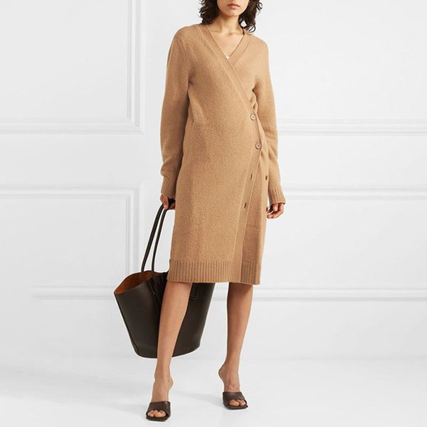 

tvvovvin europe v-neck single-breasted women's sweater coats solid color wild autumn 2019 sweaters female fashion knit x905