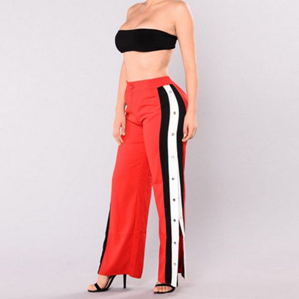 

6 styles new arrival women cut off split side long pants arrival buttons wide leg jogger pants casual trousers, Black;white