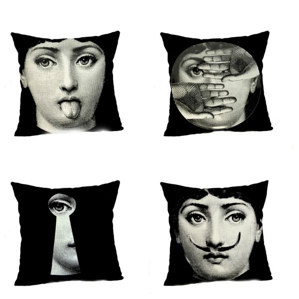 

lychee foreign woman printed cushion case 45x45cm black white flax cushion cover for bedroom home office