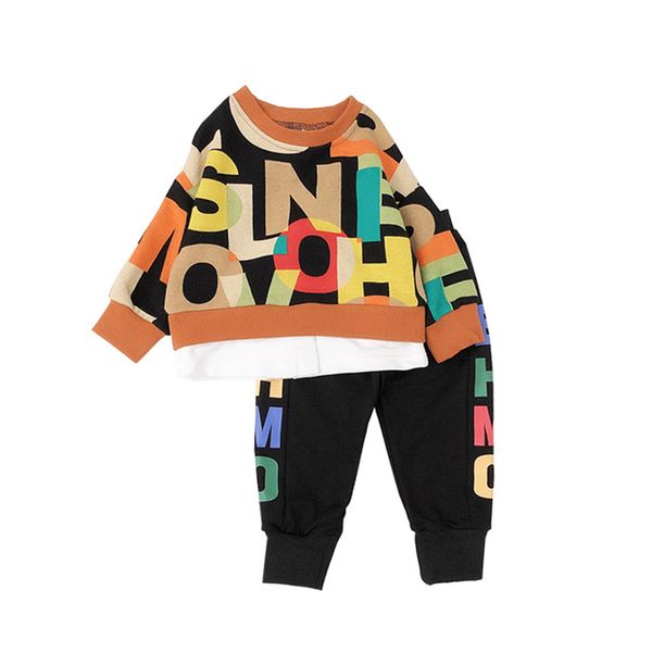 

kids clothes sets spring/autumn new long sleeve sweater+pants sports suit exaggeration letter graffiti set, White