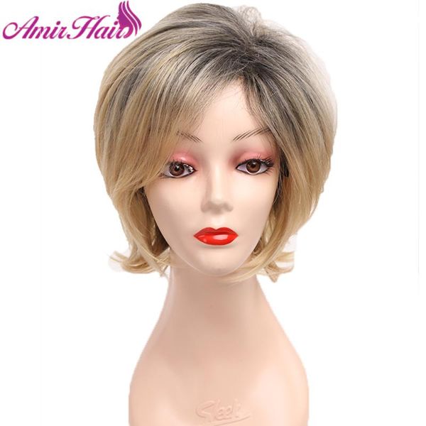 

synthetic wigs amir short straight hair for women mixed black and blonde wig with side bangs cosplay daily fake