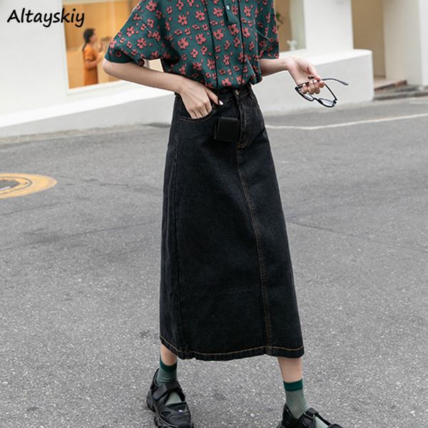 

skirts women a-line selling solid black vintage long chic retro skirt cowboy popular stylish loose harajuku new female daily