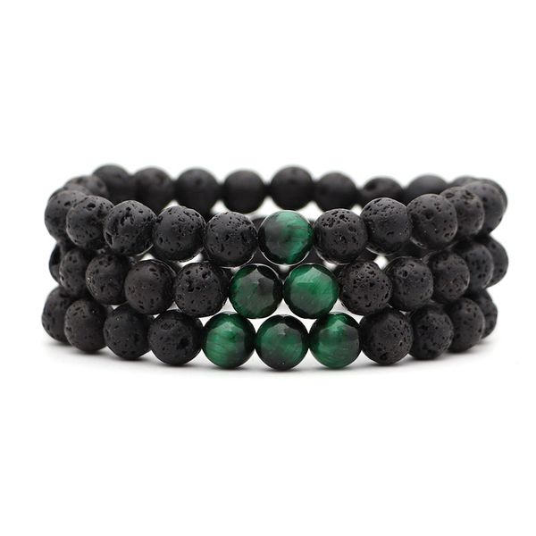 

beaded, strands 8mm green tiger's eye stone black lava essential oil diffuser bracelet balance yoga pulseira feminina buddha jewelry