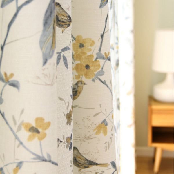 

american rural cotton linen blackout curtain for living room bird print window screen bedroom curtain fabric drapes