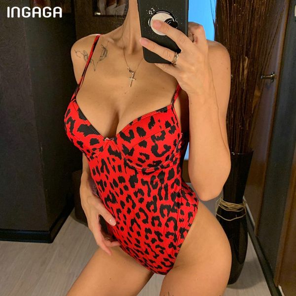 

ingaga push up купальник one piece купальники женщина 2020 sexy high cut одежда для пляжа leopard купальники u-назад купальники купальщица, White;black