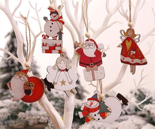 

рождественская елка angle сант снеговик деревянных подвески украшение xmas diy вуд ремесло дети подарки для дома рождественских украшений па