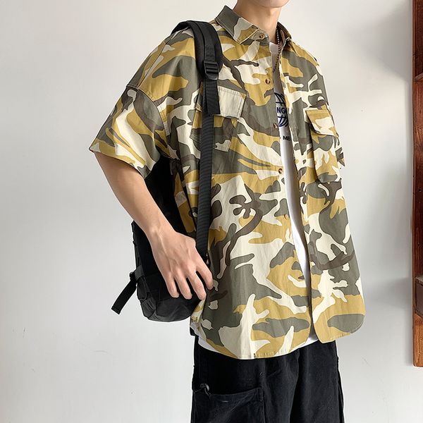 

shirt men блуза повседневный плюс размер топы сыпучие камуфляж блуза summer дышащие рубашки мужские блузы одежда уличная кнопка, White;black