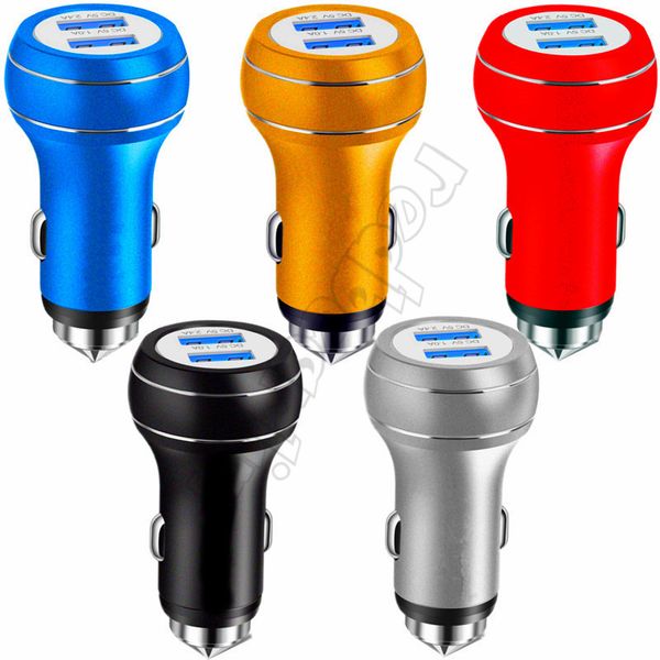 

matal 2 usb автомобильные зарядные устройства молоток безопасности алюминиевый сплав автомобильное зарядное устройство автомобильный блок пи