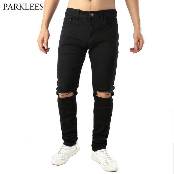 

brand new black ripped jeans men 2018 fashion casual wash cotton skinny jeans pants men hi street hip hop distressed homme, Blue
