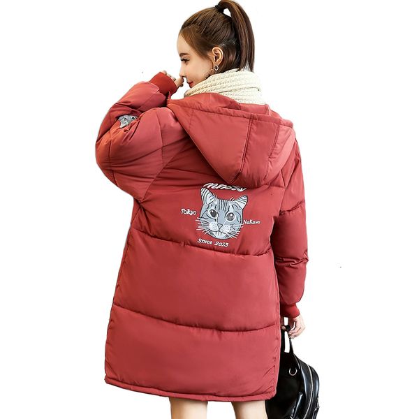 

korean style 2019 women winter jacket hooded racer katoon wet womens jas warm long parka abrigo mujer, Black