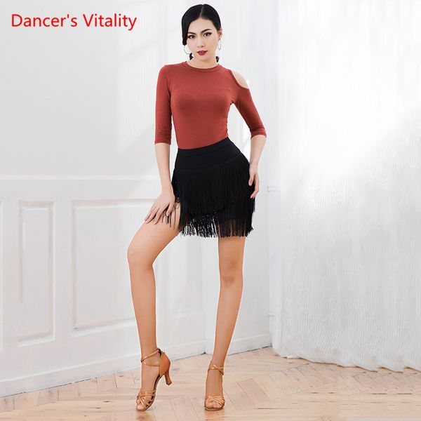 

stage wear latin dance practice clothes female professional competition training clothing fashion fringed skirt suit, Black;red