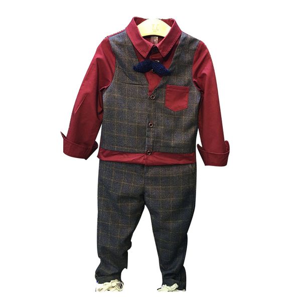 

boys' suit children's clothing korean version fake two-piece vest shirt long sleeve kids suit, Blue