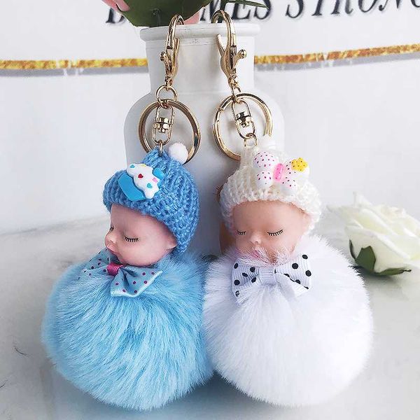 

милый пушистый помпон baby doll брелок поддельный мех мяч брелки для женщин сумка ювелирные изделия кулон автомобильные брелки безделушки др, Silver