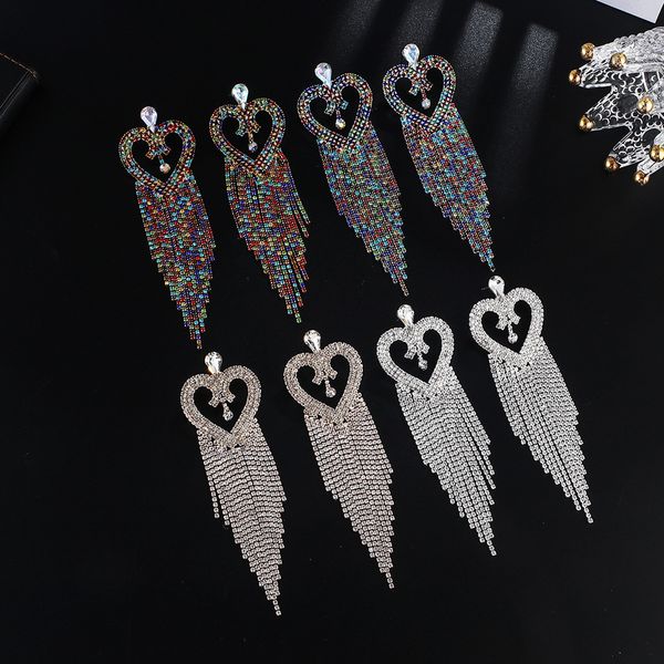 

rhinestone long fund tassels color diamond earrings woman joker exaggeration eardrop ear nail earring product, Golden