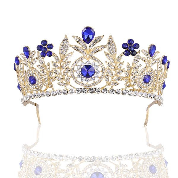 

wedding party 15x7cm tiaras beaded flower leaf headwear of bride crown diamond headwear for bride acting initiation graduation rs-9, White;golden