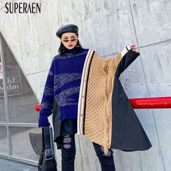 

superaen fashion pullovers sweaters sweater women wild casual europe irregular ladies sweaters turtleneck winter new 2020, White;black