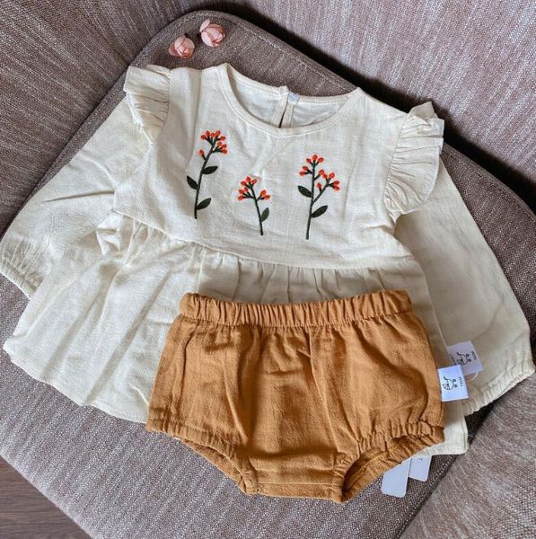 

2020 wholesale toddler girls 2 pcs set blouse+pp shorts spring cotton fashion girls suits 0-3t py334 t200413, White