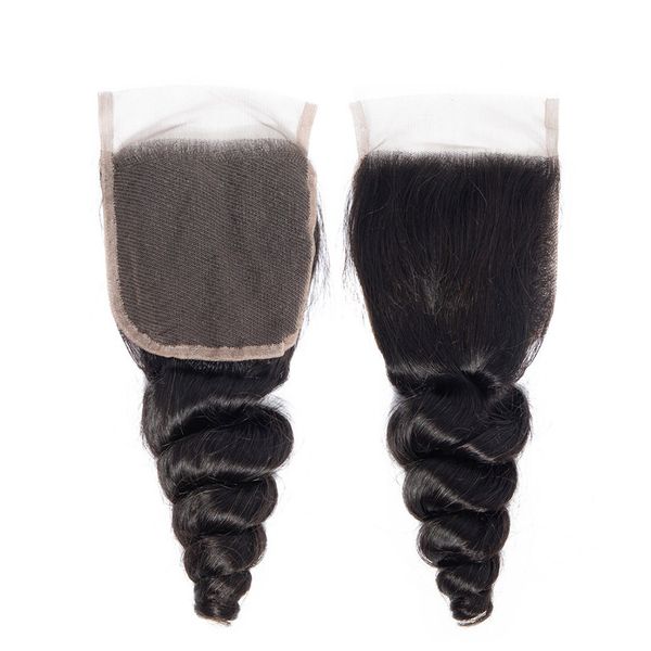

human hair closures brazilian peruvian malaysian indian virgin hair exensions 4x4 lace closure middle three part loose wave hair, Black;brown