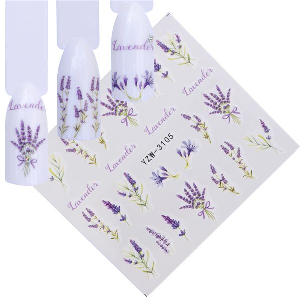 

ywk 12 designs water decals slider summer lavender flower dream catcher watermark nail sticker wraps manicure, Black