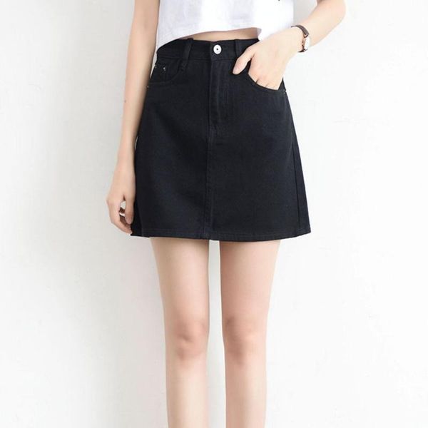 

school office summer women bodycon a-line high waist jeans denim mini skirt, Black