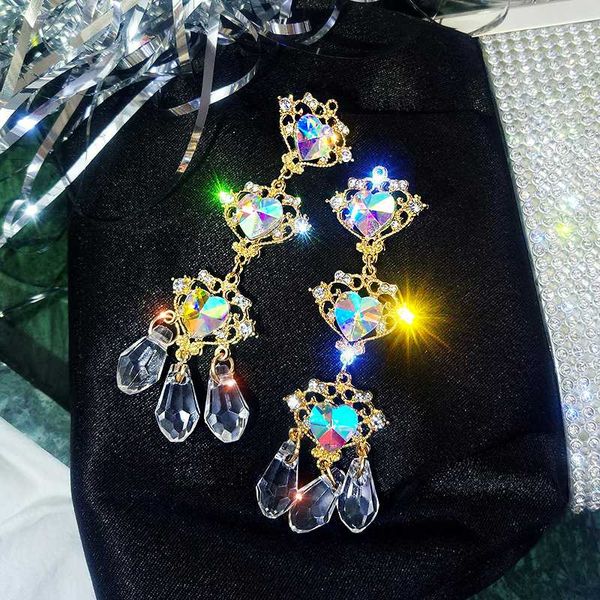 

2020 new arrival crystal vintage water drop women dangle earrings crystal loving earrings korean eardrop long forfemale, Silver