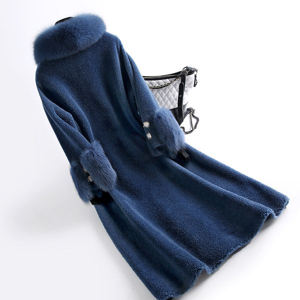 

2019 new winter sheep velvet coat whom long winter fur coat, Black