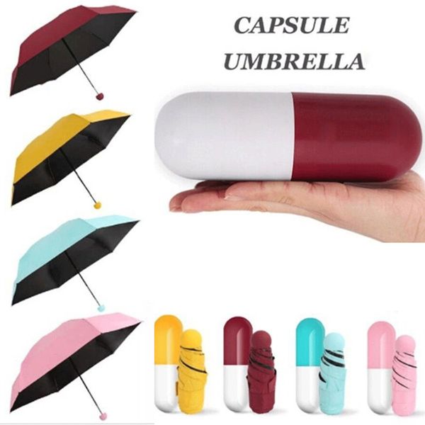 Portátil Viagem Guarda-chuva dia ensolarado chuvoso Mini Folding Capsule pequeno guarda-chuva Com Comprimido Pacote Box bolso Guarda-sol chuva Anti-UV