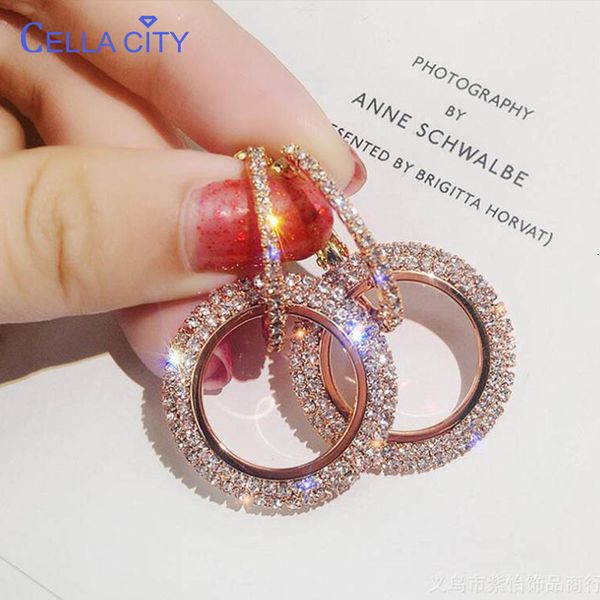 

cellacity classic 925 sterling silver earring with round shape zircon gemstone women drop earrings wedding party gift jewelry, Golden;silver