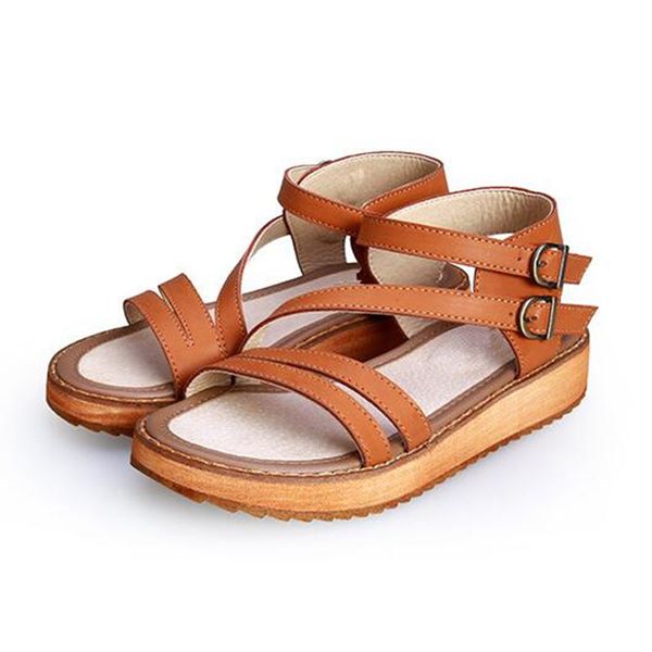 

woman sandals shoes 2018 summer style wedges flat sandals women fashion slippers rome platform genuine leather, Black