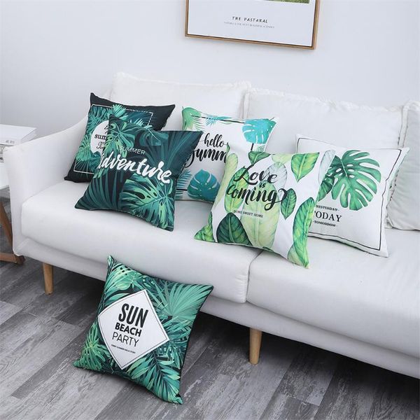 

green leaf plants cushion cover cotton linen pillow cover waterproof throw pillows home office decor pillowcase 45cmx45cm