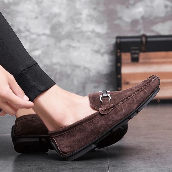 

large size new fashion men loafers breathable genuine leather shoes men driving shoes moccasins business boat top, Black