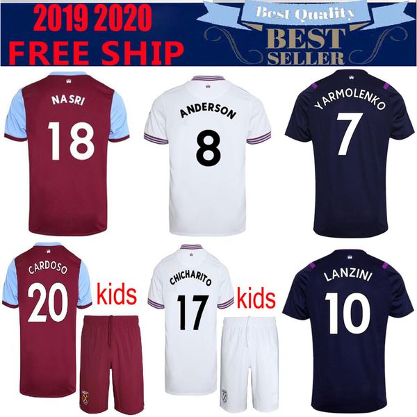 

2019 2020 men and kids kit soccer jerseys19 20 home away wilshere anderson chicharito lanzini arnautovic diop child football shirts, Black