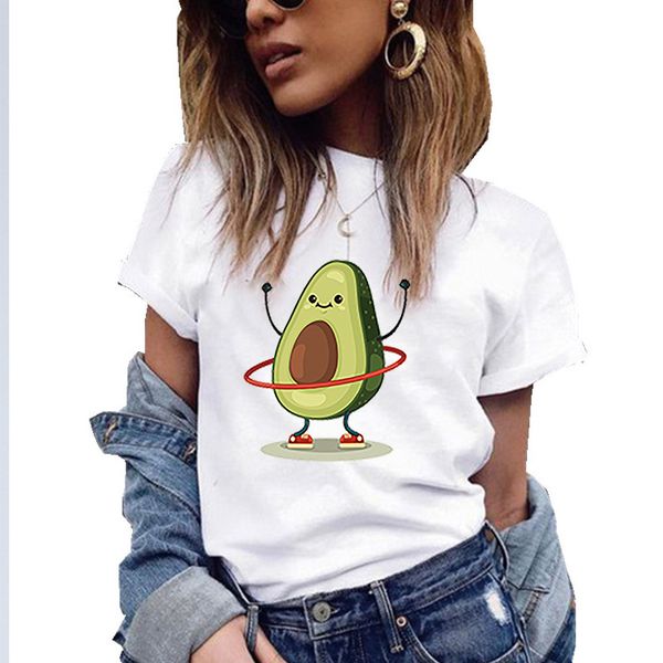 

women graphic t-shirts fashion funny polyester t-shirts with avocado frog short sleeve t-shirts girls gift 2020, White