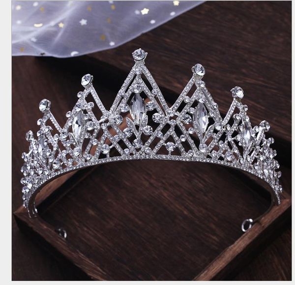 

luxury water drill hoop princess crown birthday party crown queen crown wedding dress accessories, Slivery;golden