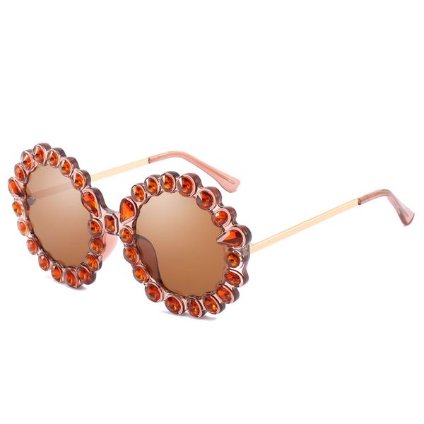 

crystal diamond round frame women's sunglasses women's brand designer retro fashion diamond gold frame sunglasses women round sung, White;black