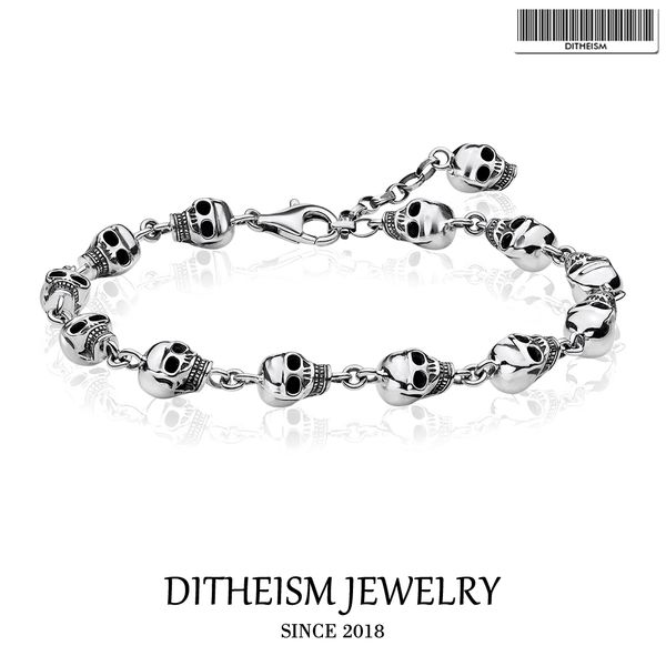 

skull silver link bracelets, 2019 thomas new 925 sterling silver fashion jewelry punk gift fit ts beads for women men, Golden;silver