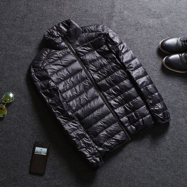 

2019 hooded men white duck down jacket men warm coatshort large ultra-thin lightweight youth slim coat 4xl, Black