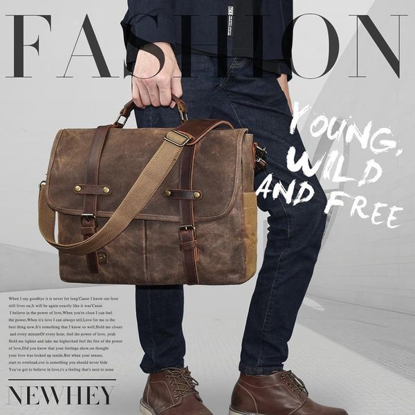 

men's waterproof shoulder messenger canvas bag computer lapbriefcase
