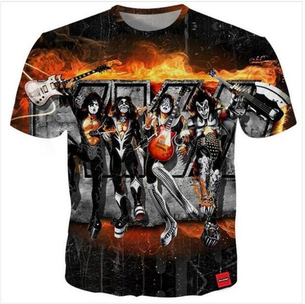 

fashion 3d kiss hard rock pop metal print summer t-shirts women/men clothes casual 2020 new short sleeves tshirts plus size r017, White;black