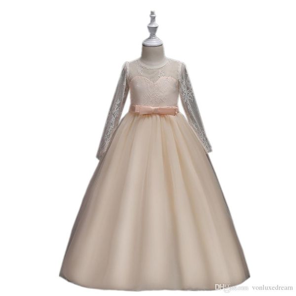 

элегантный бальное платье цветок девочки платья для свадьбы sheer neck длинные рукава аппликация кружева тюль дети свадебные платья девушки, White;blue