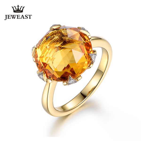 

ml natural citrine 18k pure gold 2019 new selling ring women heart shape ring for ladies woman genuine jewelry, Golden;silver