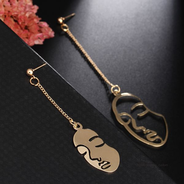 

Simple Abstract Art Earrings Face Shape Sculpture Drop Earrings Personalized Statement Long Chain Earrings E0440