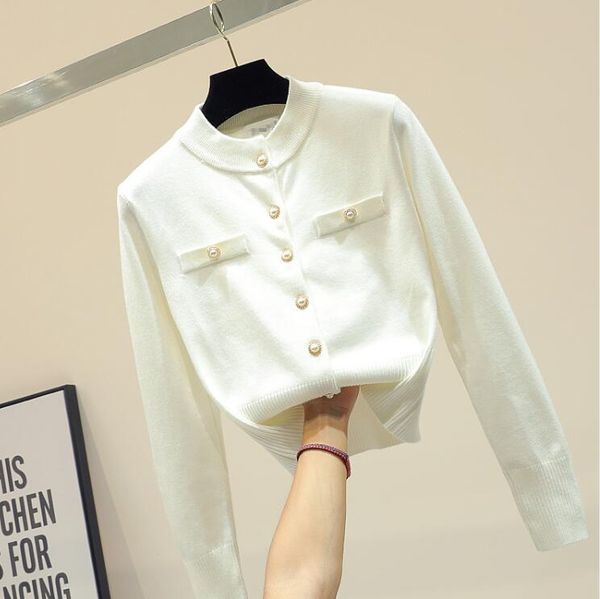 

winter new cardigan sweater women's short knitting coat chic single row drill button knitted shirt ladies knitwear cardigans, White;black