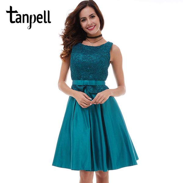 

tanpell blue homecoming dress black lace scoop sleeveless a-line dress zipper up cocktail party graduation dresses, White;black